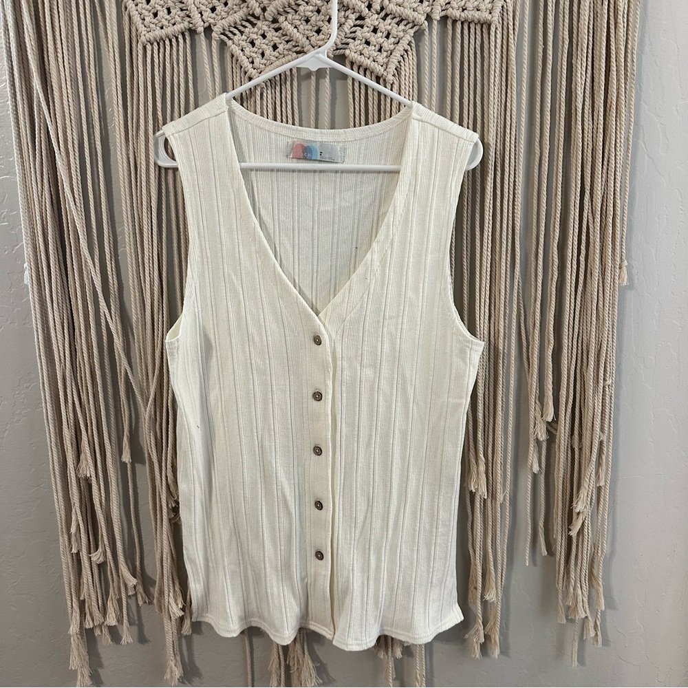 Free People Beach Dana Ribbed Button Sleeveless Top Vest